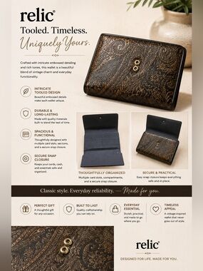 Relic Embossed Paisley Leather Wallet - Dark Brown